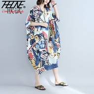 THHONE Oversize Dresses Boho Print Flower Summer Boho Print Beach Dress Plus Size Dresses For Women 