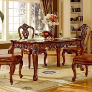 HY/🏮European Dining Tables and Chairs Set American Luxury Dining Table Solid Wood Marble Oak Long Table1.4Rice Dining Ta
