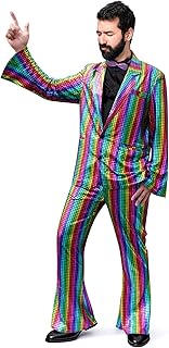 Men's 70s Disco Outfit Rainbow Suit Sequin Jacket and Pants Halloween Party Prom Suits