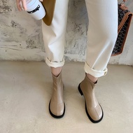 ผู้หญิง ฤดูหนาว ผ้าขนแกะ รองเท้าบูท Martin มีเส้นขนาดใหญ่ 41-43 ส้นหนา ยืดได้ รองเท้าบูทสั้น ฤดูใบไม