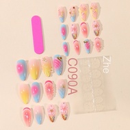 【Leopard Gradient 3D Flowers】Almond Shape Sweet Edgy Press On Nails / Fake Nails / Leopard Nails / F