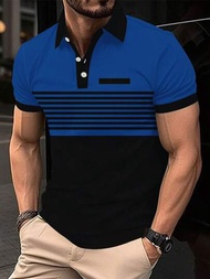 男士短袖polo衫，帶鈕扣設計，襯衫領3D polo衫，男士街頭戶外休閒時尚衣服