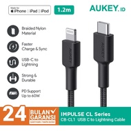 Original Kabel Charger Iphone Aukey CB-CL1 Braided Nylon MFi USB-C to