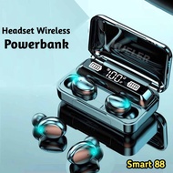Headset Powerbank 3500 mah wireless TWS Waterproff speaker bluetooth charger earbudd