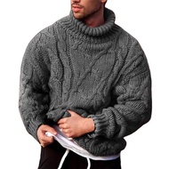 Long Sleeve Thickened Men Sweater Coarse Woolen Yarn Turtleneck Twist Ribbed Knitted Sweater for Aut