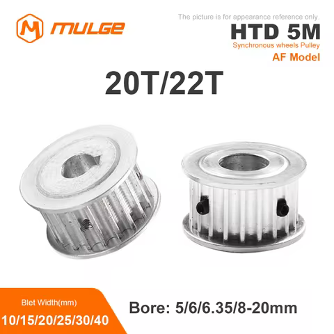 HTD5M Timing Pulley 20T/22Teeth AF Type Bore 5/6/6.35/8/10/12-20m Belt Width 10/15/20/26/30/40mm 3D 