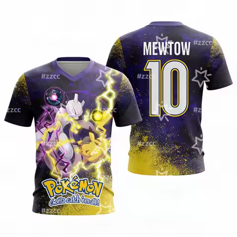 Pokémon Mewtwo graphic football jersey 3d Printing Autumn Sports Dry Quickly Men's T-Shirt Children'
