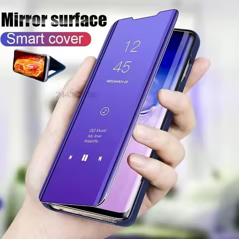 Mirror Flip Phone Case For Samsung Galaxy S21 Ultra S20 Plus S10 S9 S8 Smart Clear View Cover For Sa