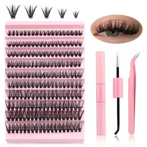 DIY Lashes Extension Set Mix Lash Clusters Set Individual Eyelash Extension Kit with Lash Bond and S