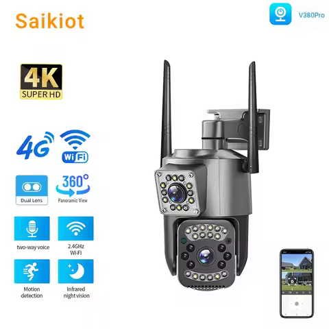 Saikiot V380 Pro 4G Camera Dual Lens 4K 8MP 10X Zoom Home CCTV Security 4K WIFI Camera Outdoor Water