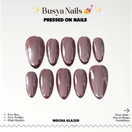 Busya Nails - Mocha Glazed Gel Nail Art False Nails Pressed On Nails Gel Free Toolkit