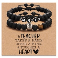 Personalized Teacher Appreciation Bracelet Gifts for Men, 2 Pcs Natural Stone Apple Beaded Bracelet