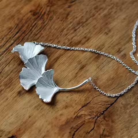 New Fashion Fresh Nature 925 Sterling Silver Jewelry Necklaces Ginkgo Leaves Handmade Creative Femal