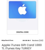 土耳其Apple iTunes App Store Gift Card禮品卡