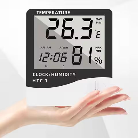 1pc HTC-1/2 Smart Electric Digital Hygrometer Thermometer - Weather Station Clocks Outdoor - LCD Ele