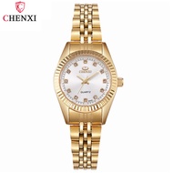 CHENXI แบรนด์สุดหรูสุภาพสตรีสีทองนาฬิกาผู้หญิงนาฬิกาผู้หญิง Rhinestone นาฬิกาข้อมือควอตซ์กันน้ำ