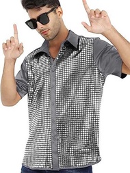 Men's Formal 2025 Dress Sequin Button Up 70S Disco Party Cosplay Costume Promotion