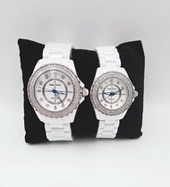 นาฬิRoyal Crown นาฬิกาคู่รัก เซรามิค Silver 3821M &amp; 3821L นาฬิกาเงินแท้ ประดับเพชรสวิส CZ-His and Hers Couple’s Watches-Silver 925 Ceramic CZ Diamond 銀陶瓷鑲鑽情侶錶 นาฬิกาข้อมือชายหญิง