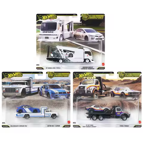 Hot Wheels FLF56-L Team Transport,Camaro Honda Civic Type R Volkswagen Corrado,1:64 Diecast Model Co
