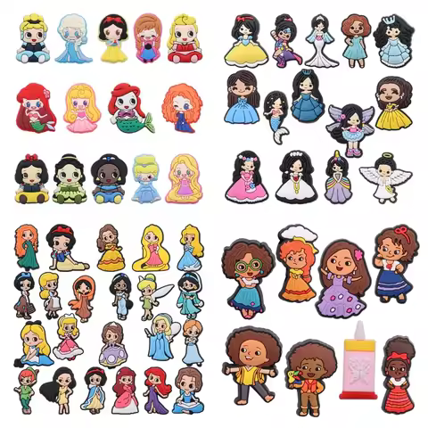 8-22Pcs Disney Ariel Cinderella Belle Shoe Charms Woman Girls Cute Princess PVC Garden Shoes Buckle 