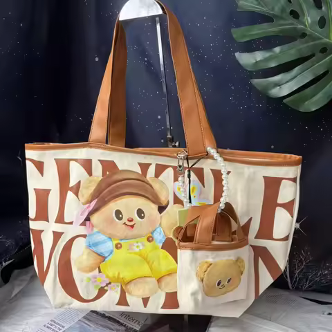 Thailand gentle woman butter bear co-branded tote bag canvas shoulder commuting simple shopping bag