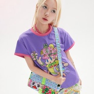 漫畫少女印花 紫色圓領短款T恤