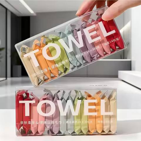 14Pcs/Box Compressed Disposable Travel Outdoor Washcloth Quick Drying Pure Cotton Non-Woven Fabric W