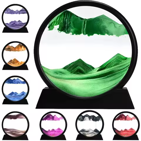 Round Glass 3D Deep Sea Sandscape Moving Sand Art Picture In Motion Display Flowing Sand Frame Sand 