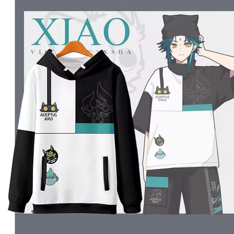 New Style Xiao Cosplay Hoodie Genshin Impact Costume Sweatshirts Zipper Unisex Jacket Coat Pullover 