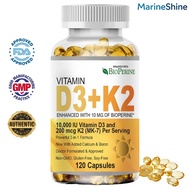 Vitamin D3 K2 10000 IU D3 + 200mcg K2 MK7 Immune Support Supplement with BioPerine