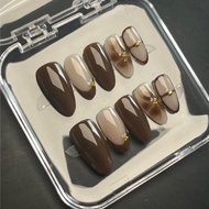Biisancia - Coffee Tone Nude ellegance Press on Nails Asthetic| Fake nails | Press on flower nails |