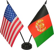 America & Afghanistan Twin Flag Desk Set, US Afghanistan Table Flags, 8 x 5 Inches American & Afghan