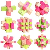 9 pieces of 3D wooden lubansuo early childhood education puzzle kongmingsuo IQ test building blocks 
