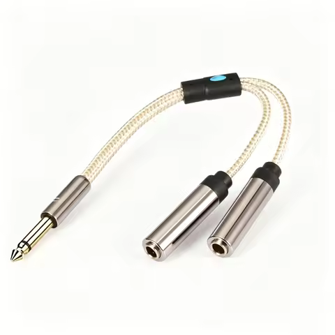 Audiophile Conversion Cable 25cm MONO 6.35mm to Dual 6.35mm Female for Microphone 1/4 Inch TS Jack S