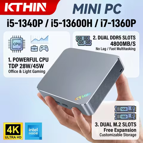 KTHIN MID3 Mini PC 13th Gen Intel i5-1340P i5-13600H i7-1360P Support Dual DDR5 4800MHz Gaming Compu