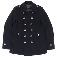 【5倍積分】成色極佳 △ BURBERRY BLACK LABEL Burberry Black Label 格紋襯裡 Logo 金屬紐扣絎縫羊毛雙排扣大衣 深海軍藍 M 碼 正品
