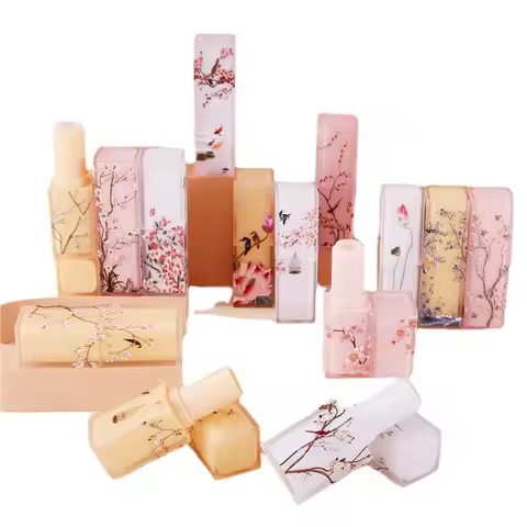 3D Flower Painting Printed Empty Lip Gloss Tube Container Refillable Lip Balm Bottle Lipstick Tube H