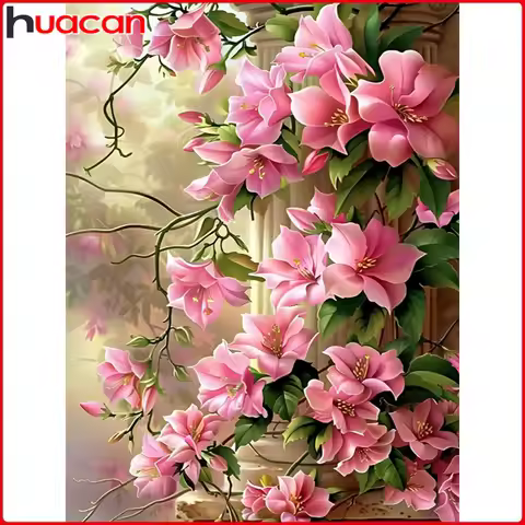 Huacan DIY Diamond Painting Azalea Diamond Embroidery Flower Complete Kit Picture Of Rhinestones