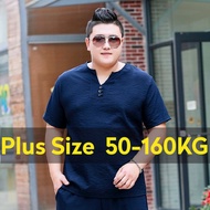 Plus Size Men Summer 8XL 9XL Oversize Cotton Linen T-shirt