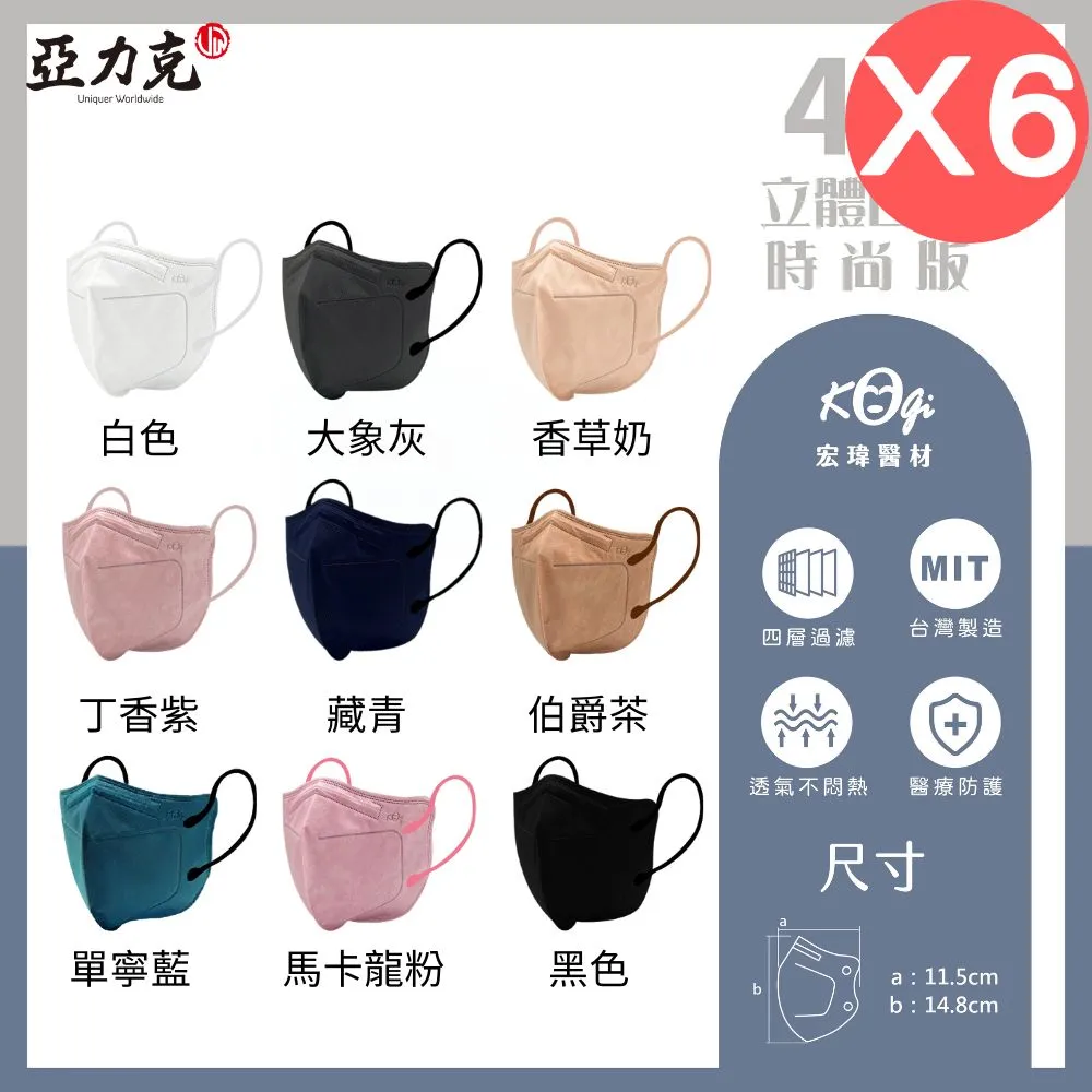 【宏瑋】4D時尚版口罩-10入/6盒