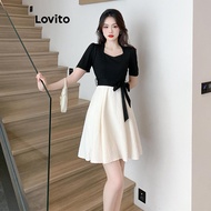 Lovito Elegant Dress Plain Colorblock Dress for Women LNE58537