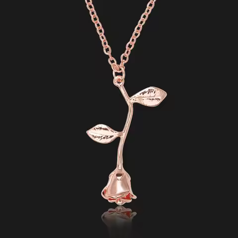 ZRM 3D Rose Pendant Necklace Custom Charm Necklace Final Rose Flower Beauty and the Beast Rose Flowe