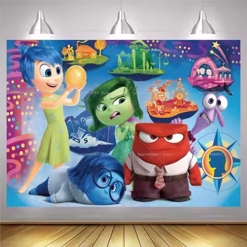 Inside Out Cartoon Birthday Backdrop Banner Joy Sadness Emotion Characters Theme Kids Party Decor Ph