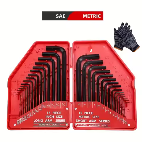 30pcs Hex Key Allen Wrench Set, Metric and SAE Allen Wrenches (0.028-3/8 inch, 0.7-10mm) L Shape All