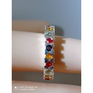 #R417 100% Natural Multicolour Sapphire 14K White Gold Plated 925 Sterling Silver Ring (Dia..17.8m)