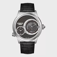 RHYTHM 麗聲 簡約世界地圖時尚風格日期顯示皮革手錶-I1503 黑色款
