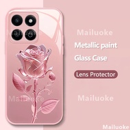 เคส Honor 200 Smart เคส Honor X7C เคส Honor 200 Pro 5G โทรศัพท์แก้วเพ้นท์ลายดอกกุหลาบหรูหราพร้อมเชือ