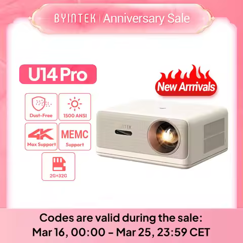 BYINTEK 1500 ANSI 4K 1080P U14 Pro Projector Android 11 Bluetooth 5.0 Wi-Fi Auto Keystone Home Theat