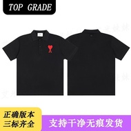 Ami Paris Correct Version Small Love Embroidery Love Polo Shirt Men And Women Couples Summer Loose A