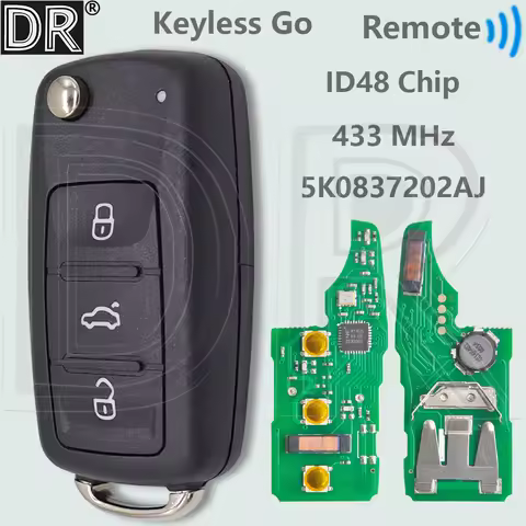 DR 5K0837202AJ ID48 Chip 433MHz Keyless Go Car Remote Key For VW Volkswagen Golf Polo Caddy Tiguan T